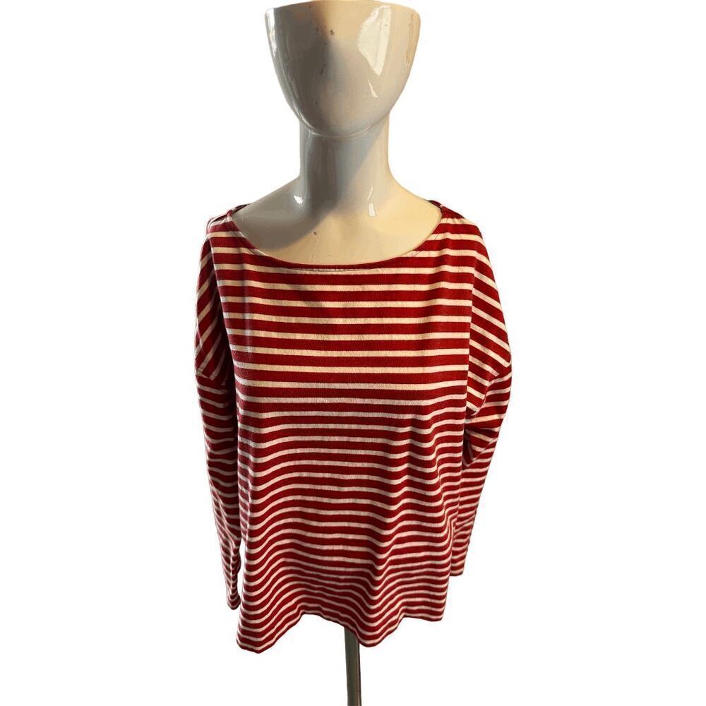 Vineyard Vines Top For Woman Long Sleeves Sz L Striped Top Cotton Red & White